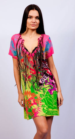 Ed Hardy "Joplin" Fringe V-neck Dress