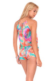 Luli Fama "Libertad Tornasol" Crossed Multi-Strings Halter Romper