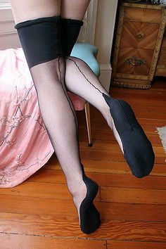 Juliet Black/Navy Seamed Silk Flapper Stockings